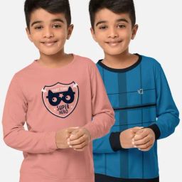 HELLCAT Pink & Turquoise Printed Full Sleeves T-Shirt (Pack Of 2)-image-9