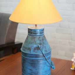Homesake Rustic Milk Churn Can Turquouise Metal Table Lamp with Golden Cone Shade-45