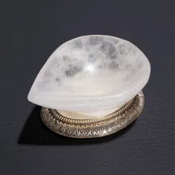 Exotic India White & Silver Toned Gemstone Diya With Base Pooja Essentials-image-81