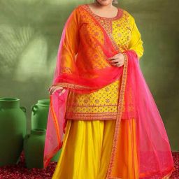 Extra Love By Libas Mustard Printed Suit Set-image-19