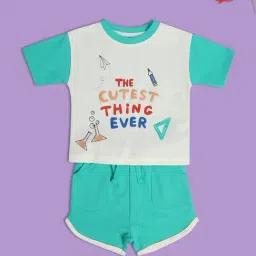 MINIKLUB Kids White & Turquoise Printed T-Shirt with Shorts-image-21