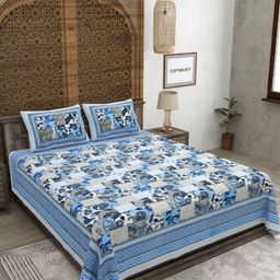CLOTHOLOGY Jaipuri Prints Unisex Floral 180 TC King Bedsheet with 2 Pillow Covers-image-38