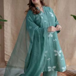 The Indian Ethnic Co Green Floral Butti Dabu Kota Doriya Border Dupatta-picture-27