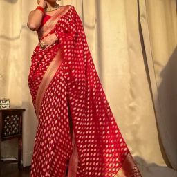Anjaneya Sarees Red Silk Woven Saree With Unstitched Blouse-image-96