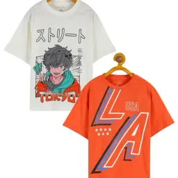 Plum Tree Kids Off White & Orange Printed T-Shirt (Pack Of 2)-image-62