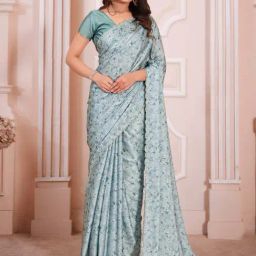 Saree Mall Blue Silk Printed Saree With Unstitched Blouse-image-24