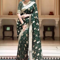 Anjaneya Sarees Green Silk Woven Saree With Unstitched Blouse-picture-44