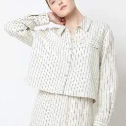 Vero Moda Beige & Black Cotton Striped Shirt-image-57