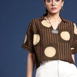 Taavi Block Print Legacy Geometric Print Pure Cotton Shirt Style Top-3