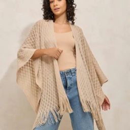 SHOWOFF Beige Textured Poncho-picture-24