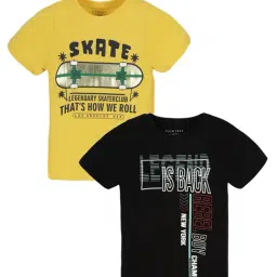 Plum Tree Kids Black & Yellow Printed T-Shirt (Pack Of 2)-image-85