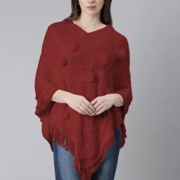 SHOWOFF Red Solid Poncho-21