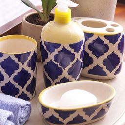 VarEesha Set Of 4 Blue Printed Ceramic Bath Accessories-15