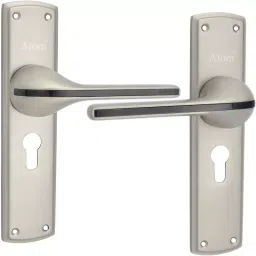 Atom Zinc Alloy Silver Door Handle Lock Set, MH-O39-SS-CY-BSK-11