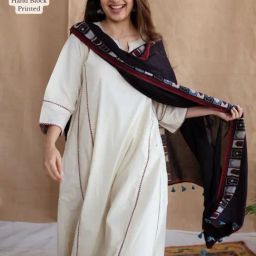 The Indian Ethnic Co Charcoal Jharoka Ajrakh Handblock Printed MulMul Cotton Dupatta image 5