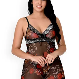 chia fashions Net Halter Neck Floral Printed Baby Doll Comes With Briefs-image-70