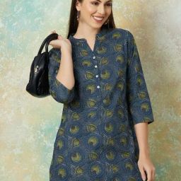 Melange by Lifestyle Violet Cotton Regular Fit Printed Kurta-image-13