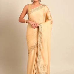 Mohey Beige Zari Work Saree with Unstitched Blouse-picture-3