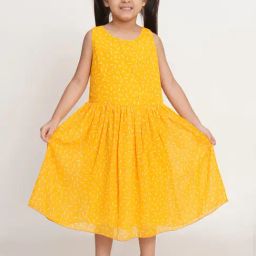 Creative Kid'S Girls Yellow Regular Fit Printed Dress-image-78
