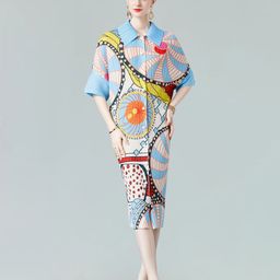 JC Collection Printed Shirt Extended Sleeves Midi Dress-image-15