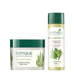 Biotique Set Of Wheat Germ Night Cream & Bhringraj Therapeutic Oil For Hairfall-44