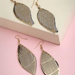 DressBerry Gold-Toned Leaf Shaped Drop Earrings-image-83
