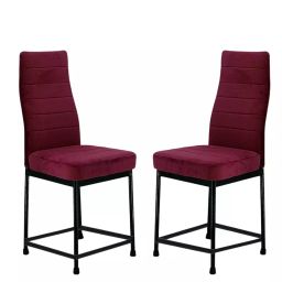 Zidle Bloom Nx Velvet & Mild Steel Dining Foam Chair with Legs 43X96.52X40.64 cm Maroon for Dining & Kitchen, (Pack Of 2 Pcs)-16