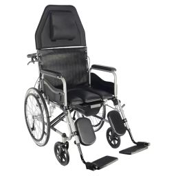icare Chrome Plated Mild Steel Reclining Commode Wheelchair with U Cut and 100 Kg Load, SWC-PC 108U-picture-28