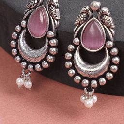 PUJVI Silver-Toned Artificial Stones Studded Contemporary Drop Earrings-29