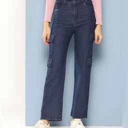 BAESD Women Relaxed Fit High-Rise Stretchable Denim Cargo Jeans-picture-7