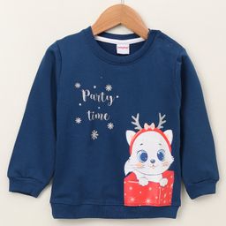 Babyhug Full Sleeves Sweatshirt Kitten Print - Navy-image-134