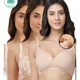 Inner Sense Pack Of 3 Organic Antimicrobial Padded Non Wired Feeding Bra - Beige Peach-image-68