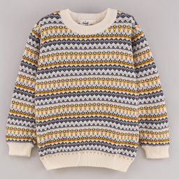 Simply Cotton Full Sleeves Knitted Sweater - Cream Grey-image-97
