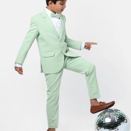 Robo Fry Woven Full Sleeves Solid Party Suit with Bow - Green-picture-32