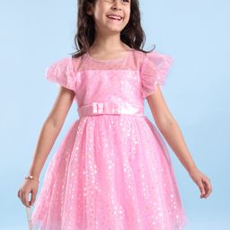 Mark & Mia Half Sleeve Knee Length Heart Foil Print Party Dress - Pink-image-90