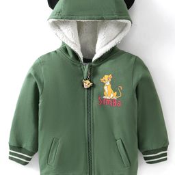Babyhug 100% Cotton Knit Full Sleeves Hooded Sweatjacket with Zipper & Lion King Graphics - Olive Green-image-25