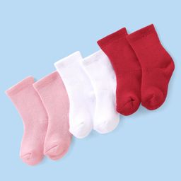 Cute Walk By Babyhug Anti-Bacterial Terry Socks With Solid Colour Pack Of 3 - Pink White & Red-picture-42