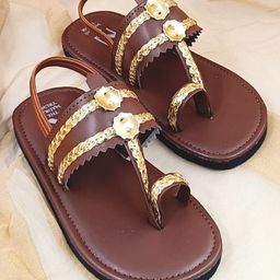 The Madras Trunk Unisex Lace Embellished  Kolhapuri Sandals - Brown-image-67