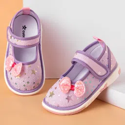 Cute Walk by Babyhug Casual Shoes With Velcro Closure Foil Print with Bow - Purple-picture-47