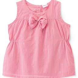 Babyhug Cotton Lurex Sleeveless Woven Top with Bow Detailing - Peach-image-75