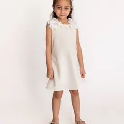 A Little Fable Sleeveless Floral Applique Detailed Serene Dress - Off White-picture-26