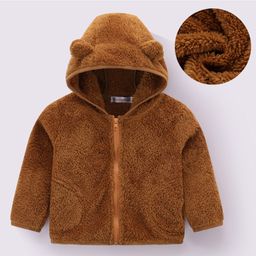 Kookie Kids Full Sleeves Hooded Jacket With Solid Colour & Ears Applique - Brown-image-49