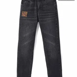 Pine Kids Full Length Washed Denim Jeans with Text Embroidery - Black-picture-15