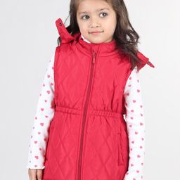 Babyhug Sleeveless Solid Colour Jacket with Removable Hood &  Pocket Detailing - Red-image-96