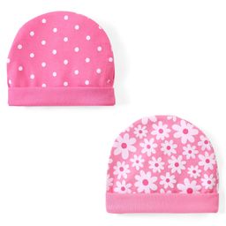 Babyhug 100% Cotton Interlock Knit Polka Dots & Floral Print Caps Pack of 2 - Pink-23