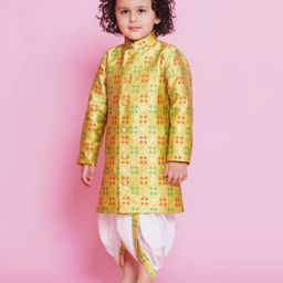 Little Bansi Brocade Full Sleeves Abstract Foil Printed Kurta And Dhoti - Green-image-18