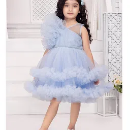 Ministitch Sleeveless Floral  Detailed & Shimmered Layered Dress - Blue-picture-8