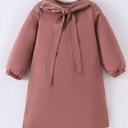 Kookie Kids Full Sleeves Party Frock With Bow Applique - Rose Gold-image-99