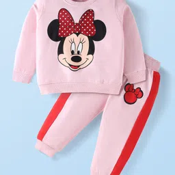 Babyhug Disney Terry Knit Full Sleeves T-Shirt & Lounge Pant Set With Minnie Mouse Graphics - Pink-picture-30