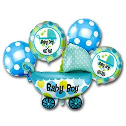 Decor Mantra baby boy printed pram kart shape foil balloon for baby shower , new born baby party decoration - Blue - Pack of 5-image-94